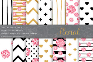 Gold Black Floral Digital Papers & Patterns