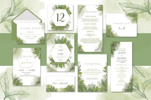 Green Floral Wedding Invitation Set & Print Templates