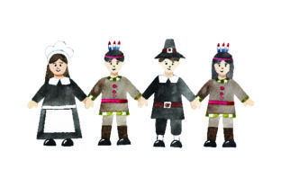 Pilgrims and Native Americans Holding Hands -watercolor for Thanksgiving