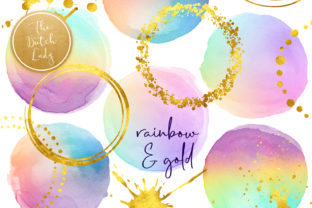 Rainbow Dots Golden Decoration Clipart Set for Crafts