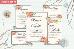 Wedding Invitation Set 3 Floral Style Print Templates