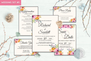 Wedding Invitation Set 5 Floral Style Print Templates